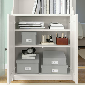 HOVKRATS Storage box with lid, light grey, 23x32x14 cm