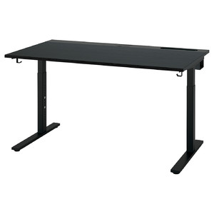 MITTZON Desk, black stained ash veneer/black, 140x80 cm