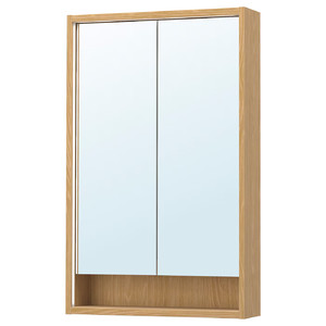 FAXÄLVEN Mirror cabinet w built-in lighting, oak effect, 60x15x95 cm
