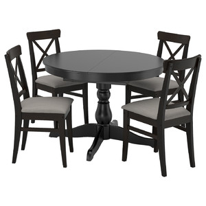 INGATORP / INGOLF Table and 4 chairs, black/Nolhaga grey/beige, 110/155 cm