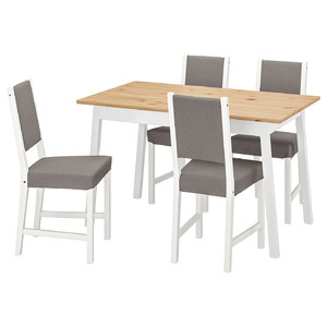PINNTORP / STEFAN Table and 4 chairs, light brown stained white stained/Knisa grey/beige, 125 cm