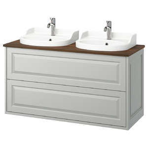TÄNNFORSEN / RUTSJÖN Wash-stnd w drawers/wash-basin/taps, light grey/brown walnut effect, 122x49x76 cm