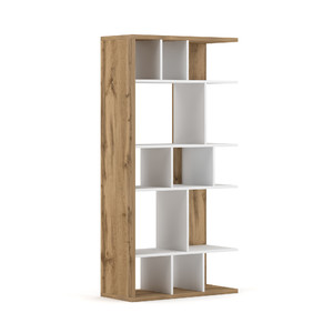Bookcase Shelving Unit Twin, wotan oak/matt white