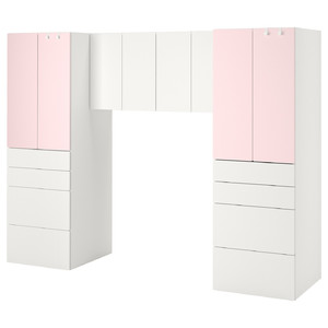 SMÅSTAD Storage combination, white/pale pink, 240x57x181 cm