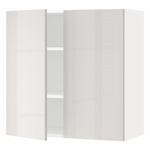 METOD Wall cabinet with shelves/2 doors, white/Ringhult light grey, 80x80 cm