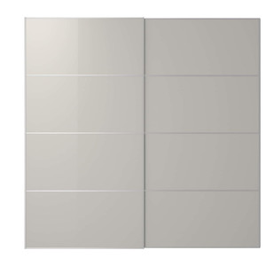 HOKKSUND Pair of sliding doors, high-gloss light grey, 200x201 cm