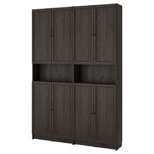 BILLY / OXBERG Bookcase w height extension ut/drs, dark brown oak effect, 160x30x237 cm