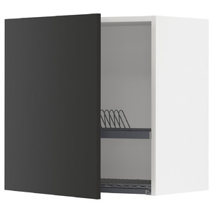 METOD Wall cabinet with dish drainer, white/Nickebo matt anthracite, 60x60 cm