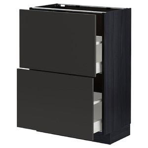 METOD / MAXIMERA Base cabinet with 2 drawers, black/Nickebo matt anthracite, 60x37 cm