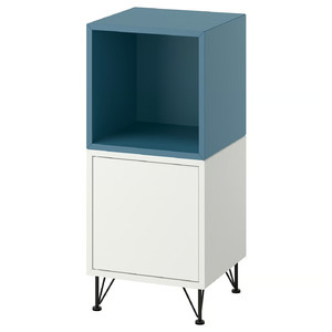 EKET Cabinet combination with legs, white dark grey-blue/metal black, 35x35x80 cm