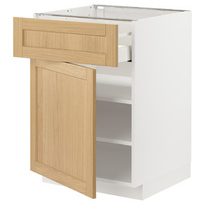 METOD / MAXIMERA Base cabinet with drawer/door, white/Forsbacka oak, 60x60 cm