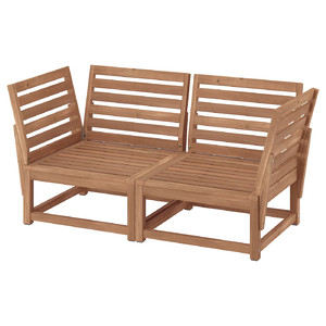 NÄMMARÖ 2-seat modular sofa, outdoor, armrests light brown stained