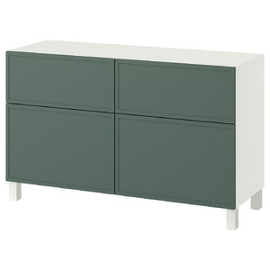 BESTÅ Storage combination w doors/drawers, Krukmakare dark grey-green/Stubbarp white, 120x42x74 cm