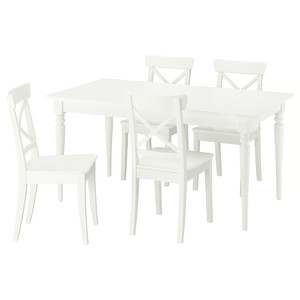 ROSENTORP / ROSENTORP Table and 4 chairs, white/white, 155/215x87 cm