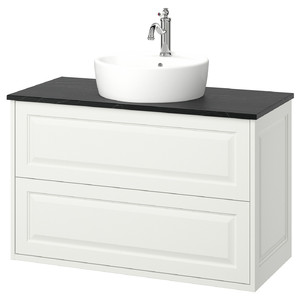 TÄNNFORSEN / TÖRNVIKEN Wash-stnd w drawers/wash-basin/tap, white/black marble effect, 102x49x79 cm