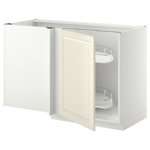 METOD Corner base cab w pull-out fitting, white/Bodbyn off-white, 128x68 cm