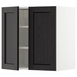 METOD Wall cabinet with shelves/2 doors, white/Lerhyttan black stained, 60x60 cm