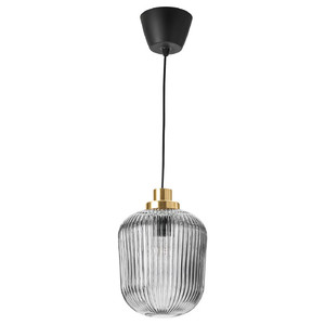 SOLKLINT Pendant lamp, brass, grey clear glass, 22 cm