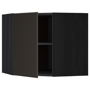 METOD Corner wall cabinet with shelves, black/Kungsbacka anthracite, 67.5x67.5x60 cm