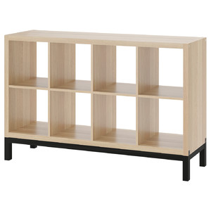 KALLAX Shelving unit with underframe, white stained oak effect/black, 147x94 cm