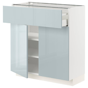 METOD / MAXIMERA Base cabinet with drawer/2 doors, white/Kallarp light grey-blue, 80x37 cm