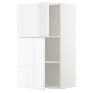 METOD Wall cabinet with shelves/2 doors, white/Voxtorp high-gloss/white, 60x100 cm