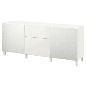BESTÅ Storage combination with drawers, Laxviken white/Selsviken high-gloss/white, 180x40x74 cm