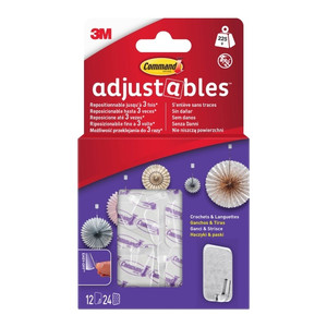 3M Command Adjustables Repositionable Decoration Hooks 3M, Pack of 12