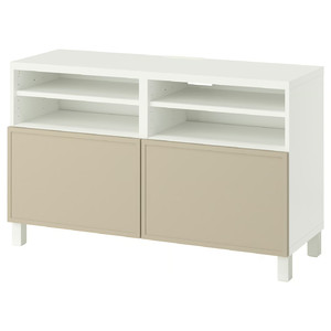 BESTÅ TV bench with doors, white/Krukmakare beige, 120x42x74 cm