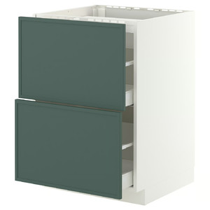 METOD/MAXIMERA Base cab f hob/2 fronts/2 drawers, white/Aspudden dark grey-green, 60x60 cm