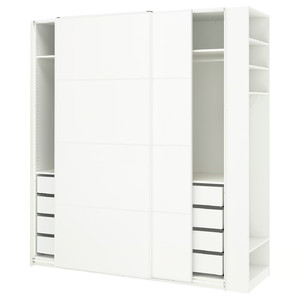 PAX / MEHAMN Wardrobe with sliding doors, white white/double sided white, 220x66x236 cm