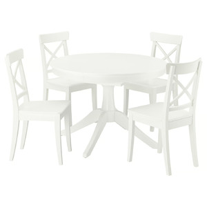 ROSENTORP / ROSENTORP Table and 4 chairs, white/white, 110/155 cm