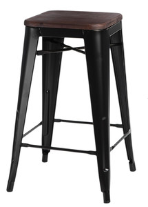 Bar Stool Paris Wood 65cm, black, pine/walnut