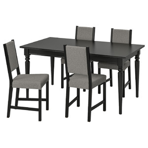 INGATORP / STEFAN Table and 4 chairs, black/Knisa grey/beige, 155/215 cm