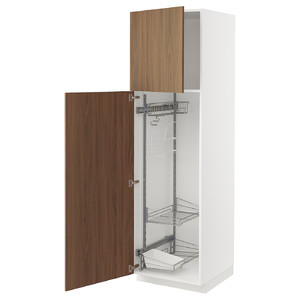 METOD High cabinet with cleaning interior, white/Tistorp brown walnut effect, 60x60x200 cm