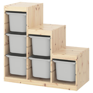 TROFAST Storage combination, light white stained pine, gray, 94x44x91 cm
