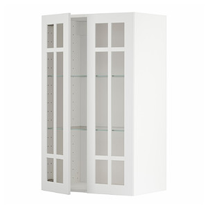 METOD Wall cabinet w shelves/2 glass drs, white/Stensund white, 60x100 cm