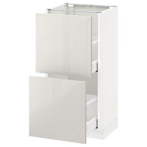 METOD / MAXIMERA Base cabinet with 2 drawers, white, Ringhult light grey, 40x37 cm