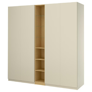 PAX / FORSAND Wardrobe combination, grey-beige grey-beige/oak effect, 235x60x236 cm