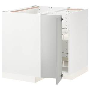 METOD Corner base cabinet with carousel, white/Havstorp light grey, 88x88 cm