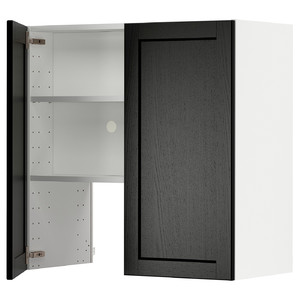 METOD Wall cb f extr hood w shlf/door, white/Lerhyttan black stained, 80x80 cm
