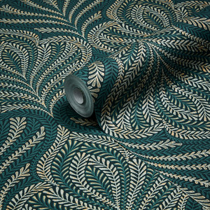 GoodHome Vinyl Wallpaper on Fleece Danbu, dark turquoise