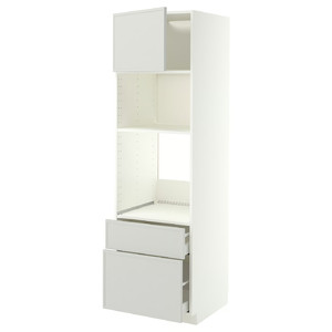 METOD/MAXIMERA High cab f oven/micro w dr/2 drwrs, white/Aspudden light grey, 60x60x200 cm