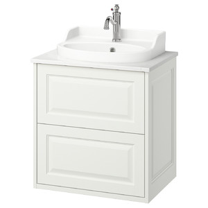 TÄNNFORSEN / RUTSJÖN Wash-stnd w drawers/wash-basin/tap, white/white marble effect, 62x49x76 cm