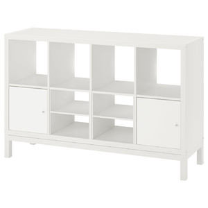 KALLAX Shelving unit with underframe, with 2 doors/with 2 shelf inserts white, 147x94 cm