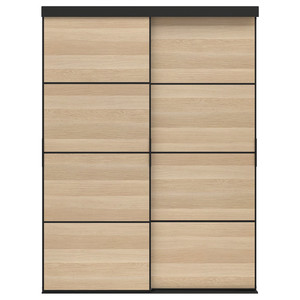 SKYTTA / MEHAMN Sliding door combination, black/double sided white stained oak effect, 152x205 cm