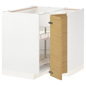 METOD Corner base cabinet with carousel, white/Voxtorp oak effect, 88x88 cm