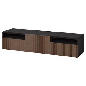 BESTÅ TV bench with drawers and door, black-brown Björköviken/brown stained oak veneer, 180x42x39 cm