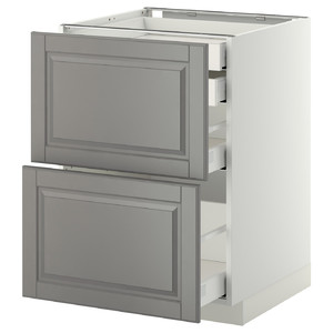 METOD / MAXIMERA Base cab with 2 fronts/3 drawers, white, Bodbyn grey, 60x60 cm