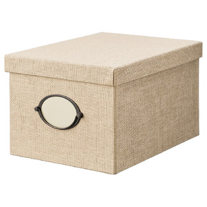 KVARNVIK Storage box with lid, beige, 25x35x20 cm